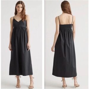 Quince Women's Black Organic Cotton Sleeveless Maxi Dress sz XS Pockets
